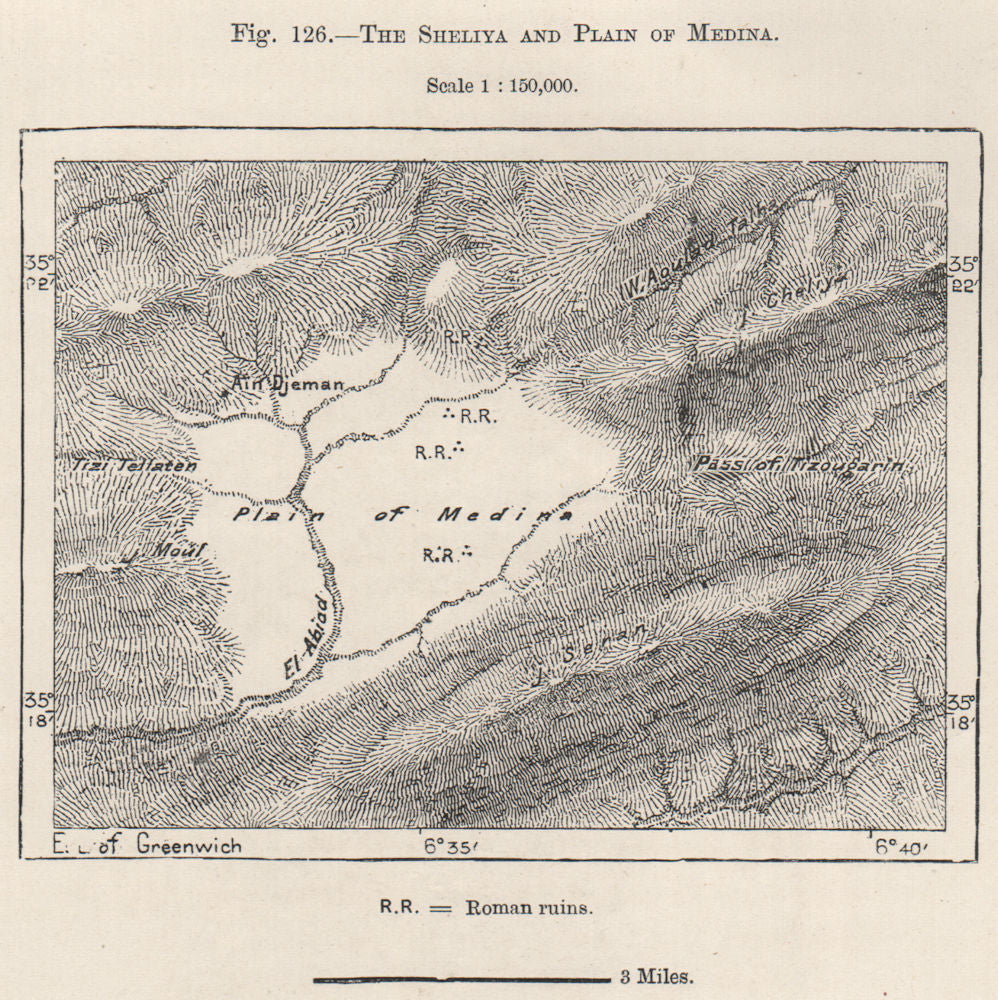Djebel Chélia & park. Plain of Medina. Roman ruins. Algeria 1885 old map